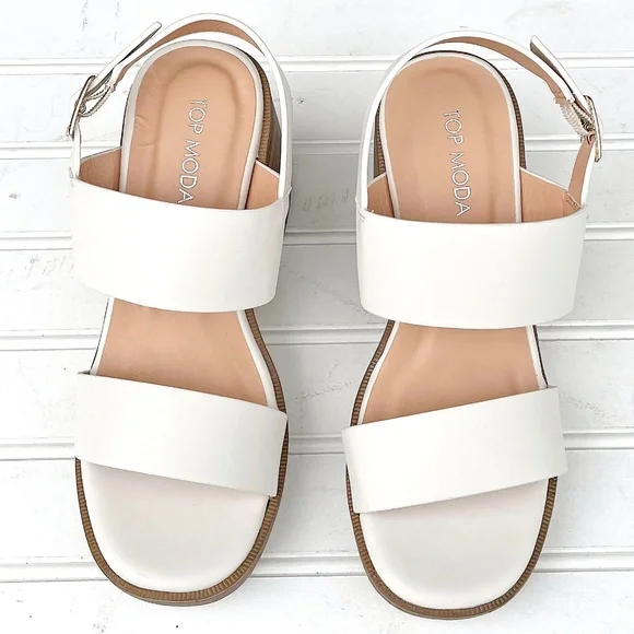 New Ivory Beige Platform Chunky Heel Sandals - Picture 3 of 4